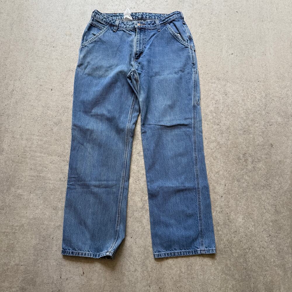 Women's Carhartt Light Wash Blue Denim Work Dungaree Utility Jeans Sz 31 x 30
